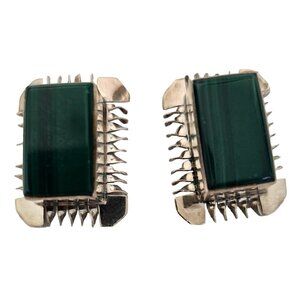 Vintage Saul Mexico Sterling Silver & Malachite Clip-On Earrings TN-142